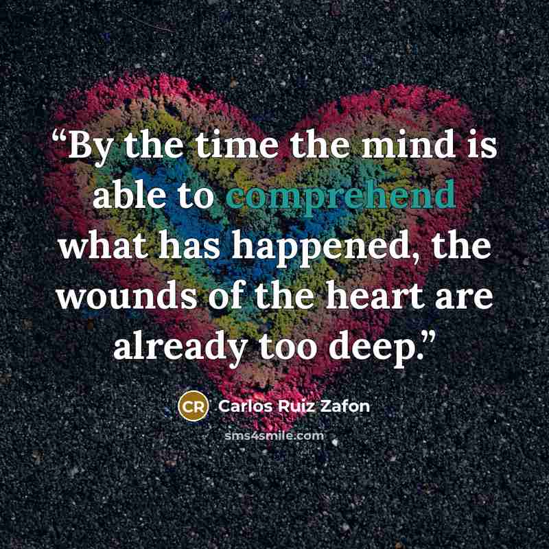 “By the time the mind is able to comprehend what has happened, the wounds of the heart are already too deep.” quote by Carlos Ruiz Zafón