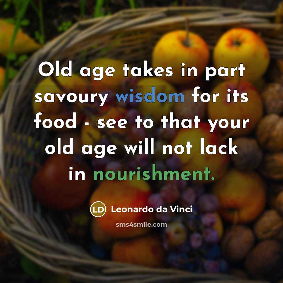 “Old age takes in part savoury wisdom for its food - see to that your old age will not lack in nourishment.” quote by Leonardo da Vinci