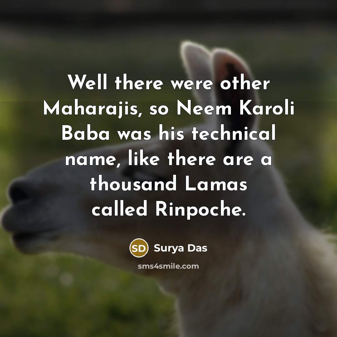“Well there were other Maharajis, so Neem Karoli Baba was his technical name, like there are a thousand Lamas called Rinpoche.” quote by Surya Das