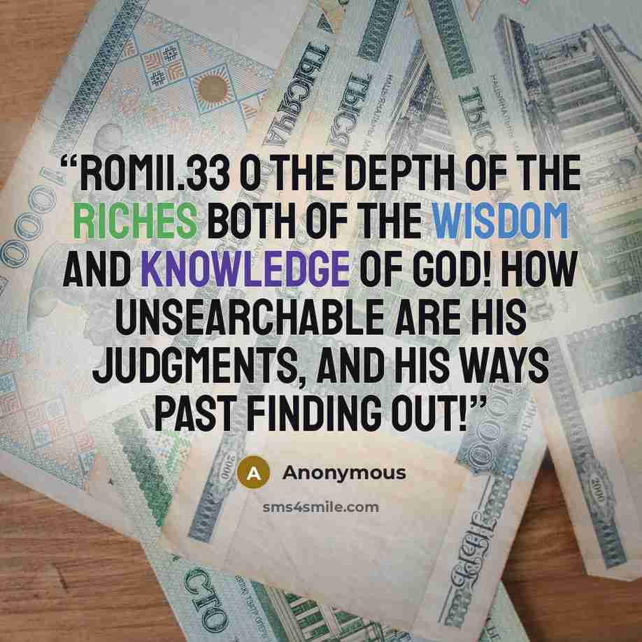 “ROM11.33 O the depth of the riches both of the wisdom and knowledge of God! how unsearchable are his judgments, and his ways past finding out!” quote by Anonymous