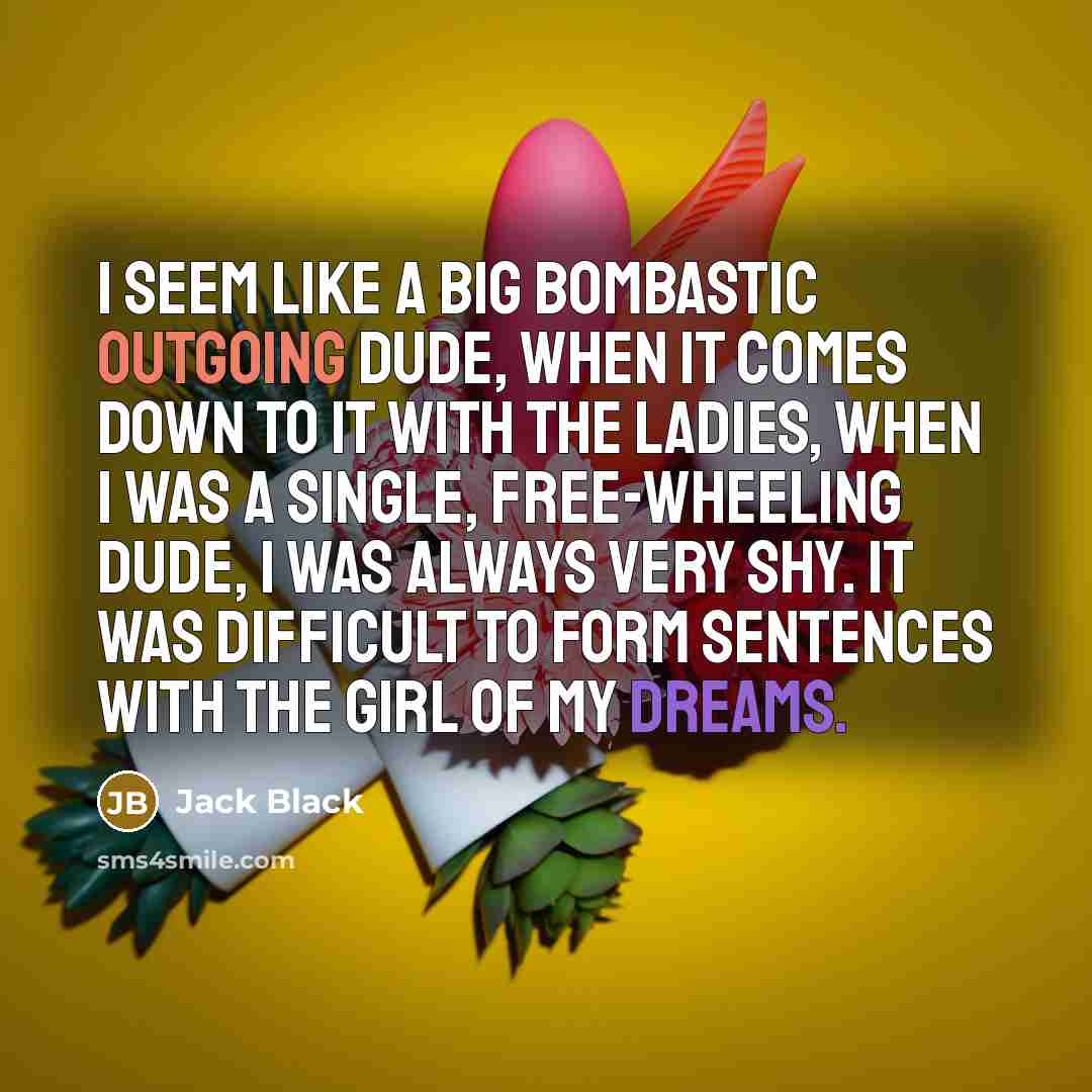 “I seem like a big bombastic outgoing dude, when it comes down to it with the ladies, when I was a single, free-wheeling dude, I was always very shy. It was difficult to form sentences with the girl of my dreams.” quote by Jack Black