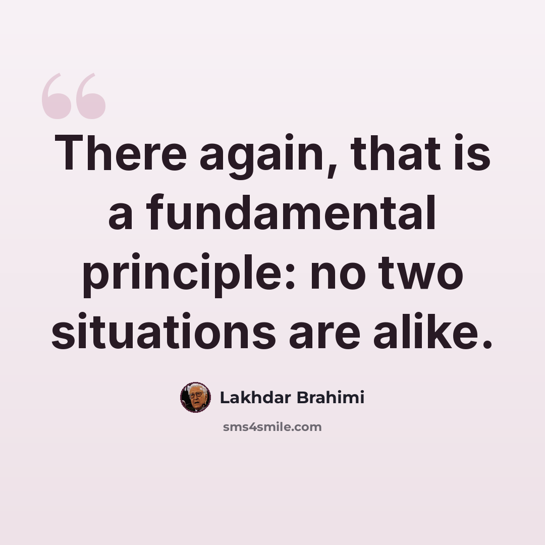 “There again, that is a fundamental principle: no two situations are alike.” quote by Lakhdar Brahimi