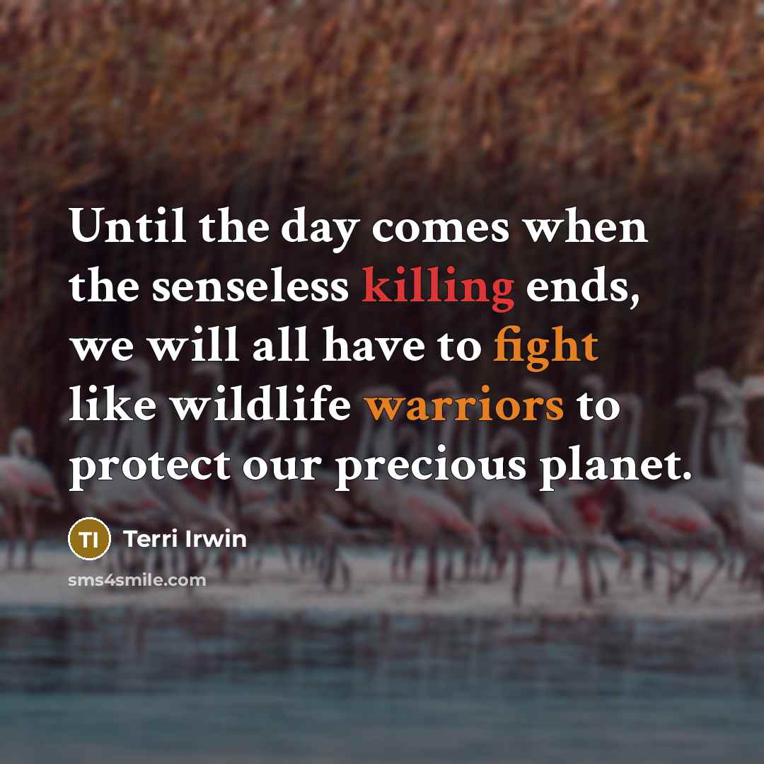 “Until the day comes when the senseless killing ends, we will all have to fight like wildlife warriors to protect our precious planet.” quote by Terri Irwin