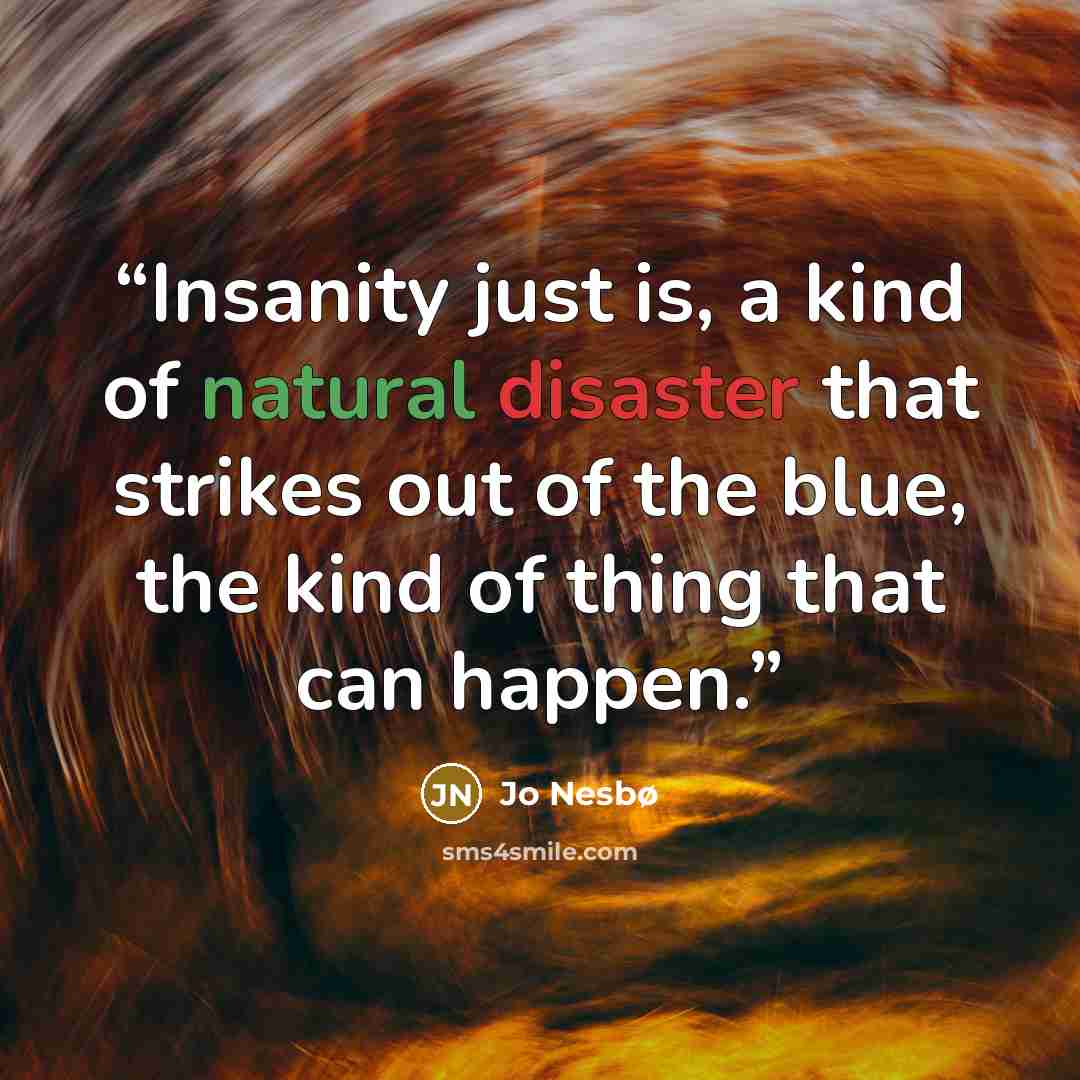 “Insanity just is, a kind of natural disaster that strikes out of the blue, the kind of thing that can happen.” quote by Jo Nesbø