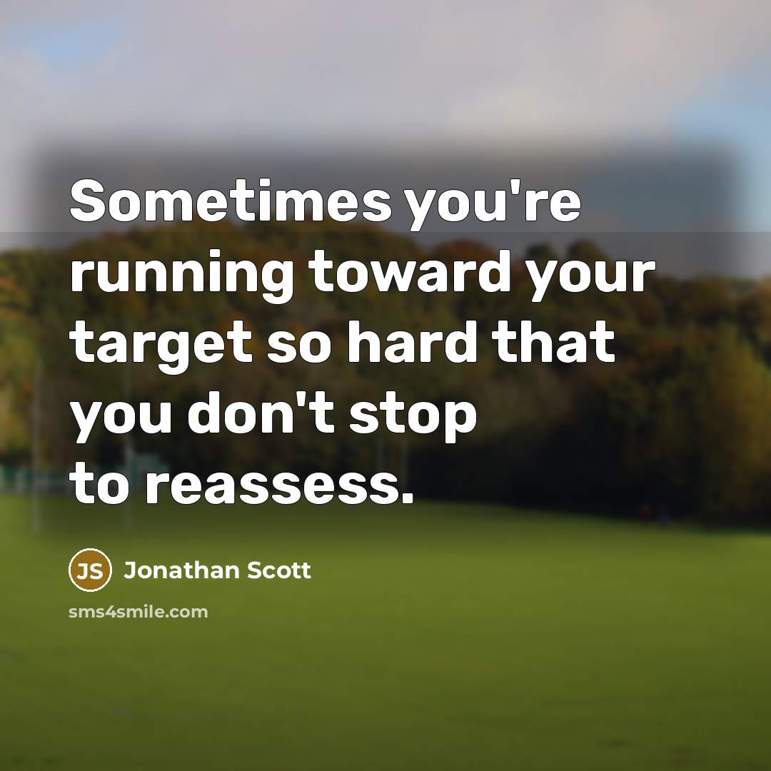 “Sometimes you're running toward your target so hard that you don't stop to reassess.” quote by Jonathan Scott
