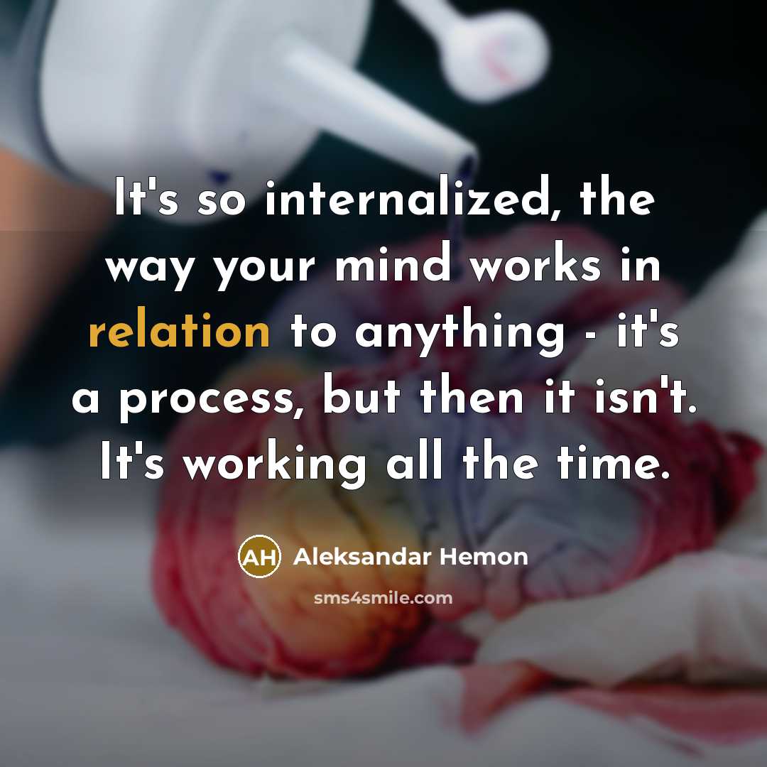 “It's so internalized, the way your mind works in relation to anything - it's a process, but then it isn't. It's working all the time.” quote by Aleksandar Hemon