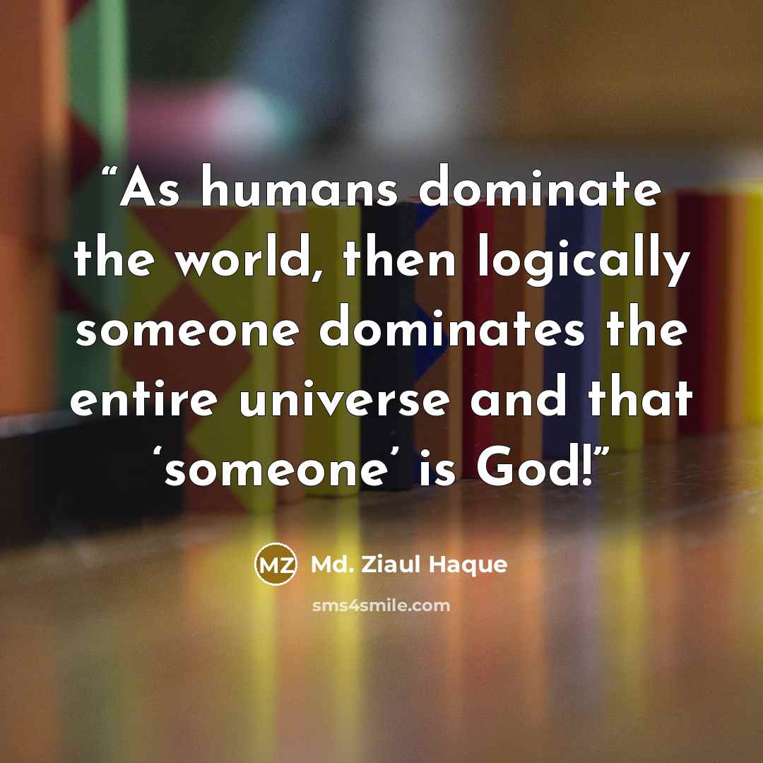 “As humans dominate the world, then logically someone dominates the entire universe and that ‘someone’ is God!” quote by Md. Ziaul Haque