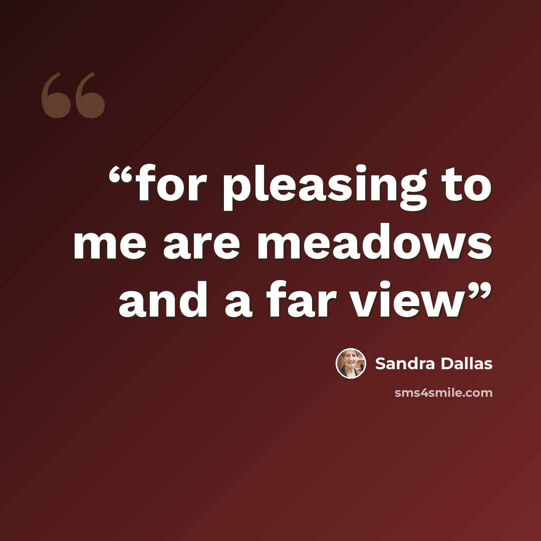 “for pleasing to me are meadows and a far view” quote by Sandra Dallas