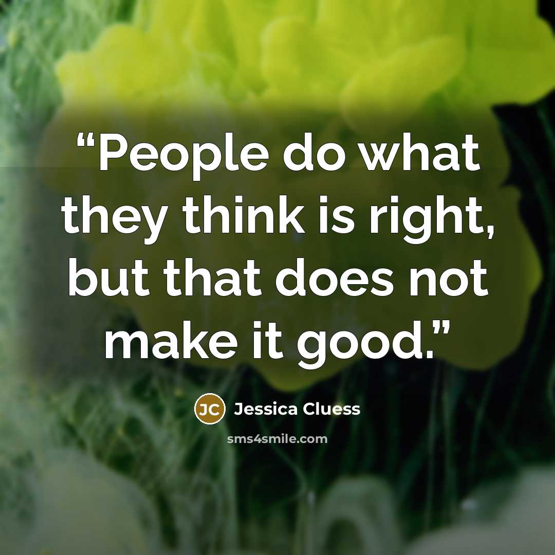 “People do what they think is right, but that does not make it good.” quote by Jessica Cluess