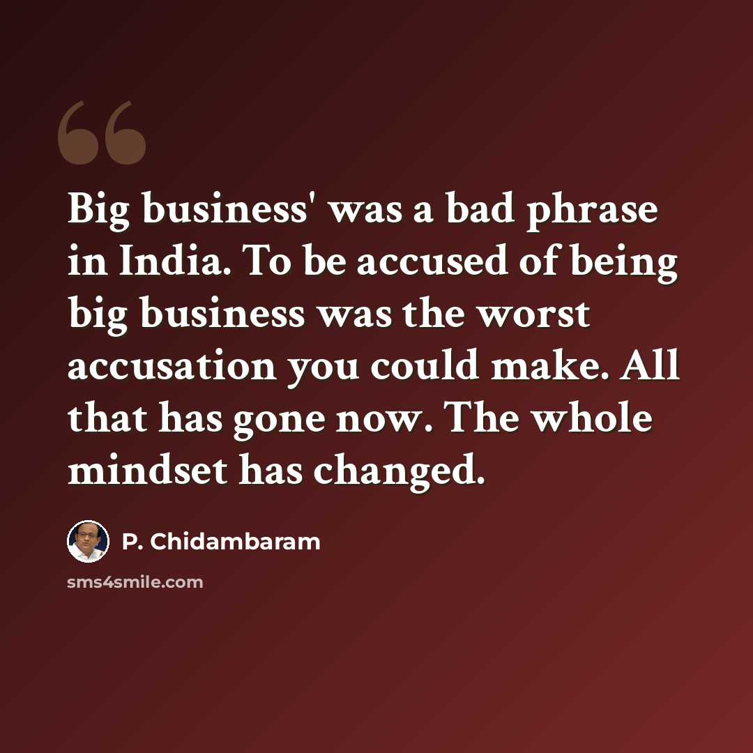“Big business' was a bad phrase in India. To be accused of being big business was the worst accusation you could make. All that has gone now. The whole mindset has changed.” quote by P. Chidambaram