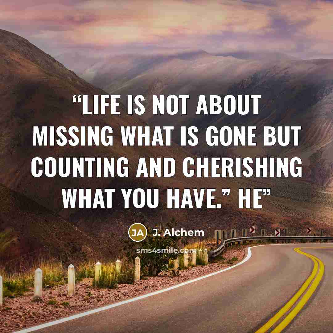 “Life is not about missing what is gone but counting and cherishing what you have.” He” quote by J. Alchem