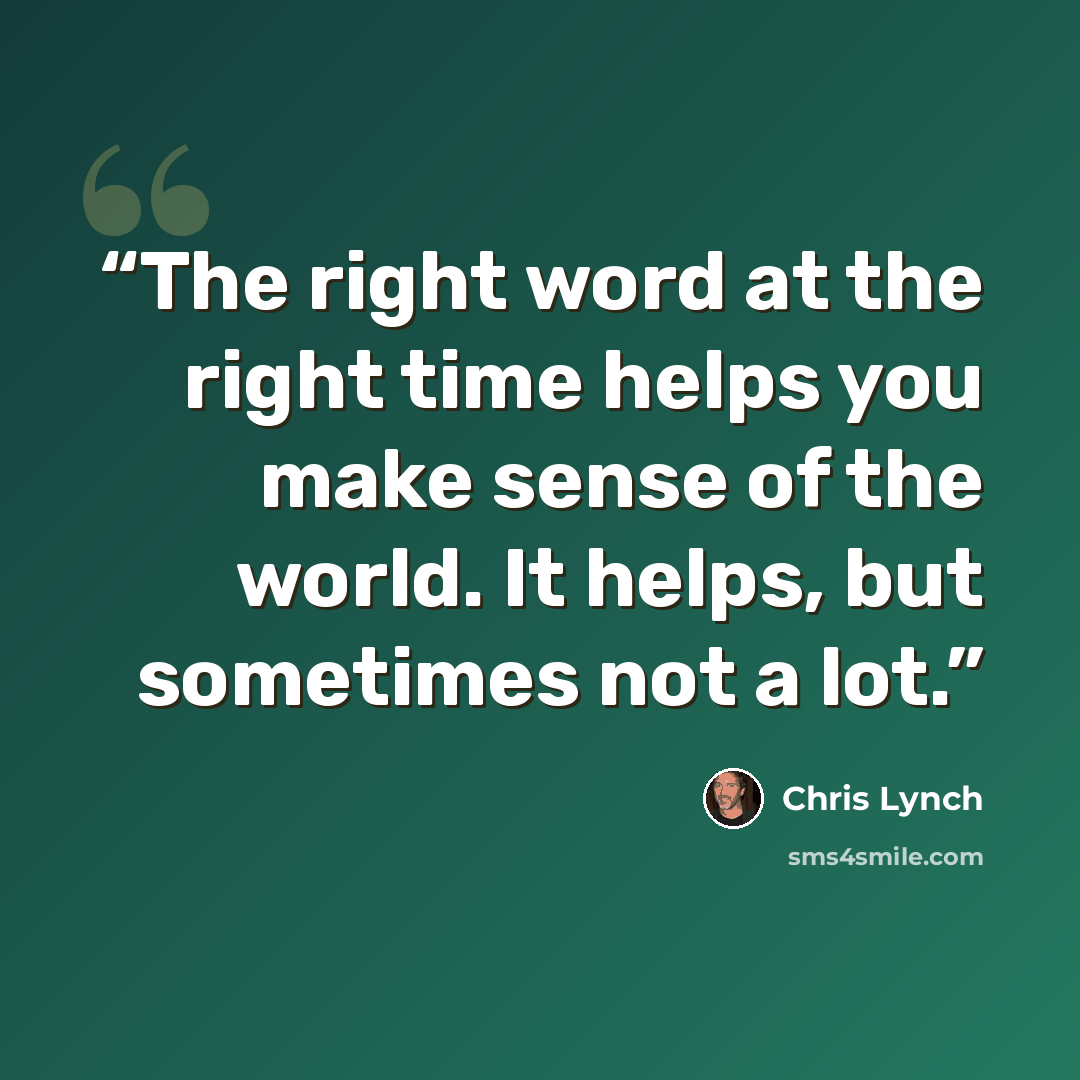 “The right word at the right time helps you make sense of the world. It helps, but sometimes not a lot.” quote by Chris Lynch