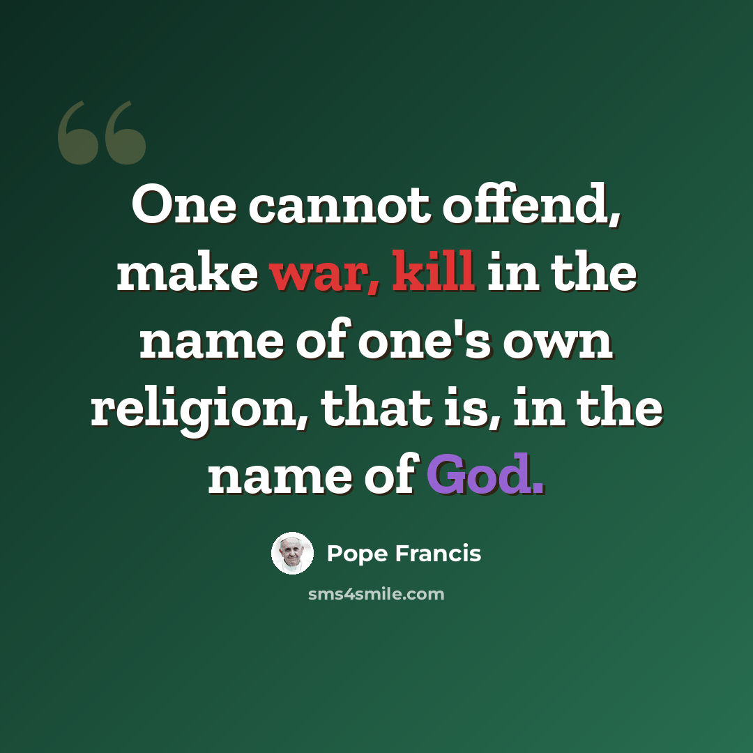 “One cannot offend, make war, kill in the name of one's own religion, that is, in the name of God.” quote by Pope Francis
