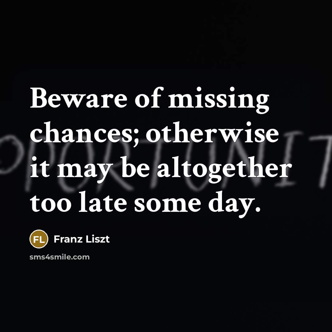 “Beware of missing chances; otherwise it may be altogether too late some day.” quote by Franz Liszt