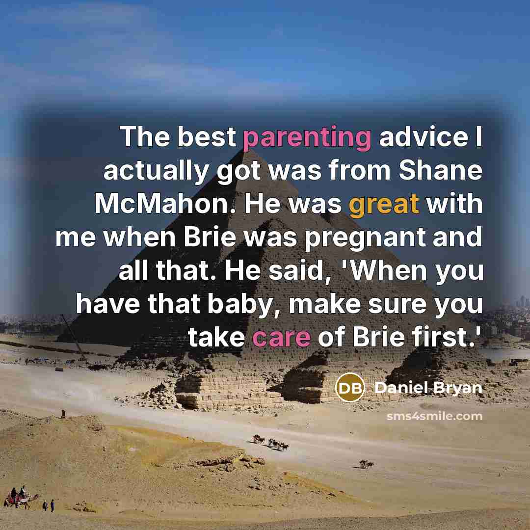 “The best parenting advice I actually got was from Shane McMahon. He was great with me when Brie was pregnant and all that. He said, 'When you have that baby, make sure you take care of Brie first.'” quote by Daniel Bryan