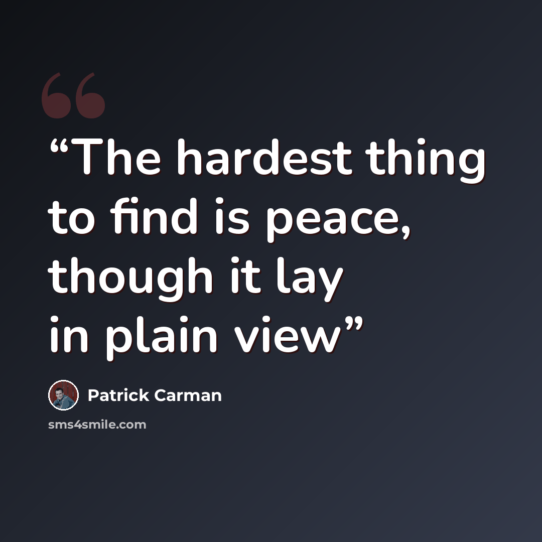 “The hardest thing to find is peace, though it lay in plain view” quote by Patrick Carman