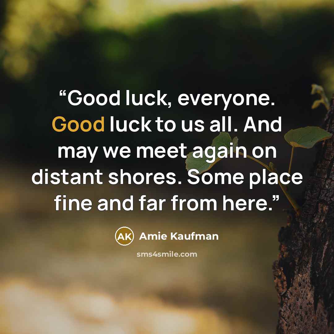 “Good luck, everyone. Good luck to us all. And may we meet again on distant shores. Some place fine and far from here.” quote by Amie Kaufman