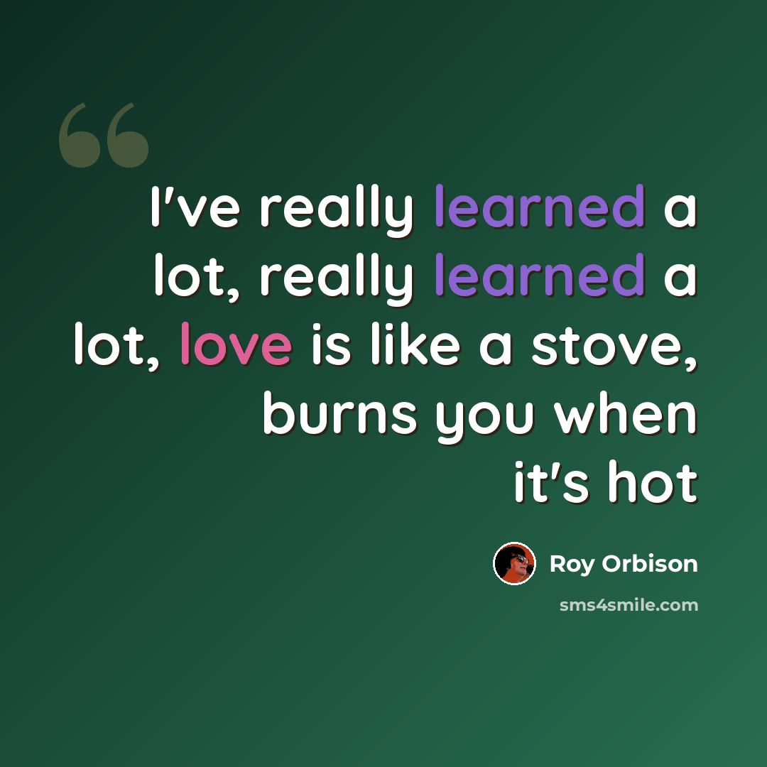 “I've really learned a lot, really learned a lot, love is like a stove, burns you when it's hot” quote by Roy Orbison
