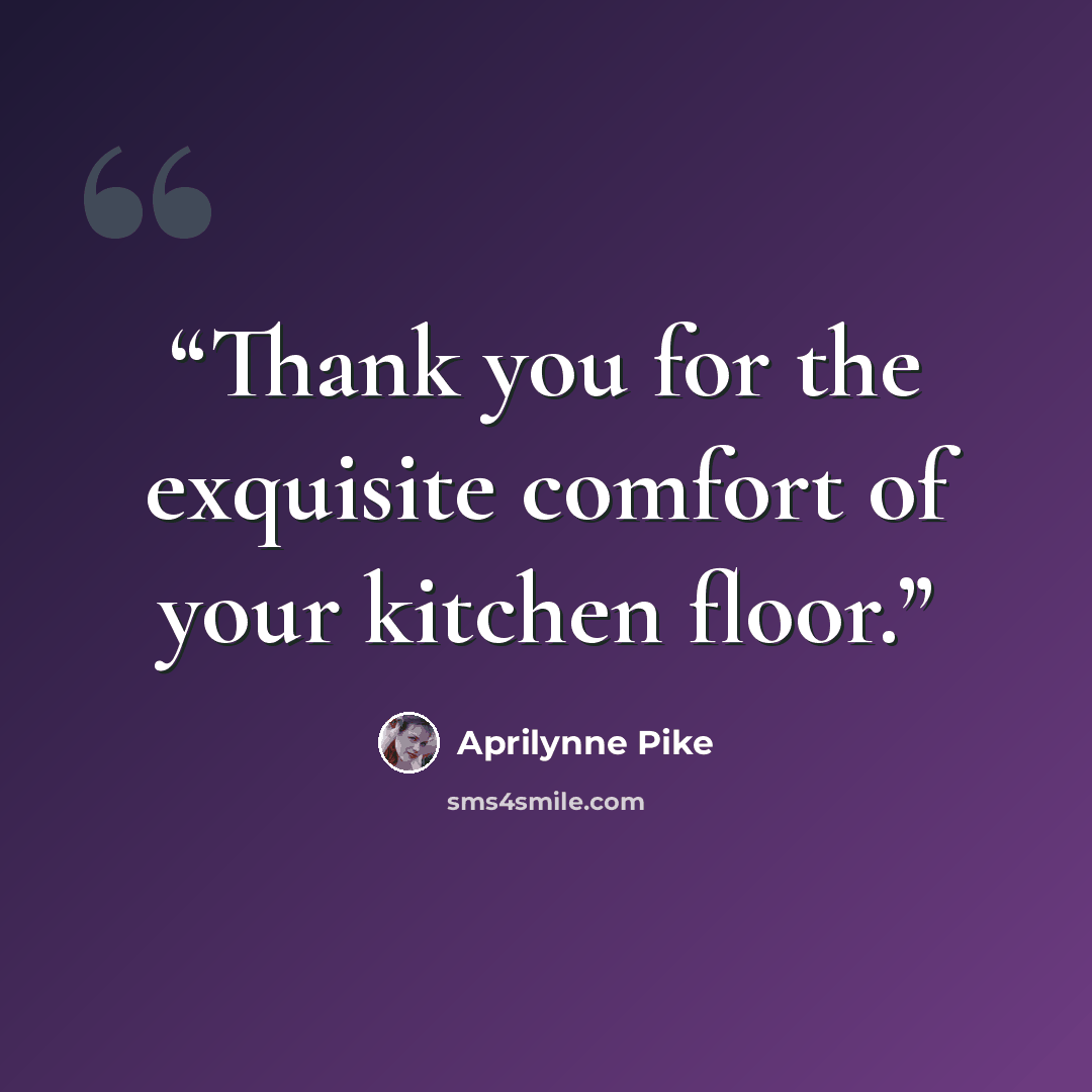 “Thank you for the exquisite comfort of your kitchen floor.” quote by Aprilynne Pike