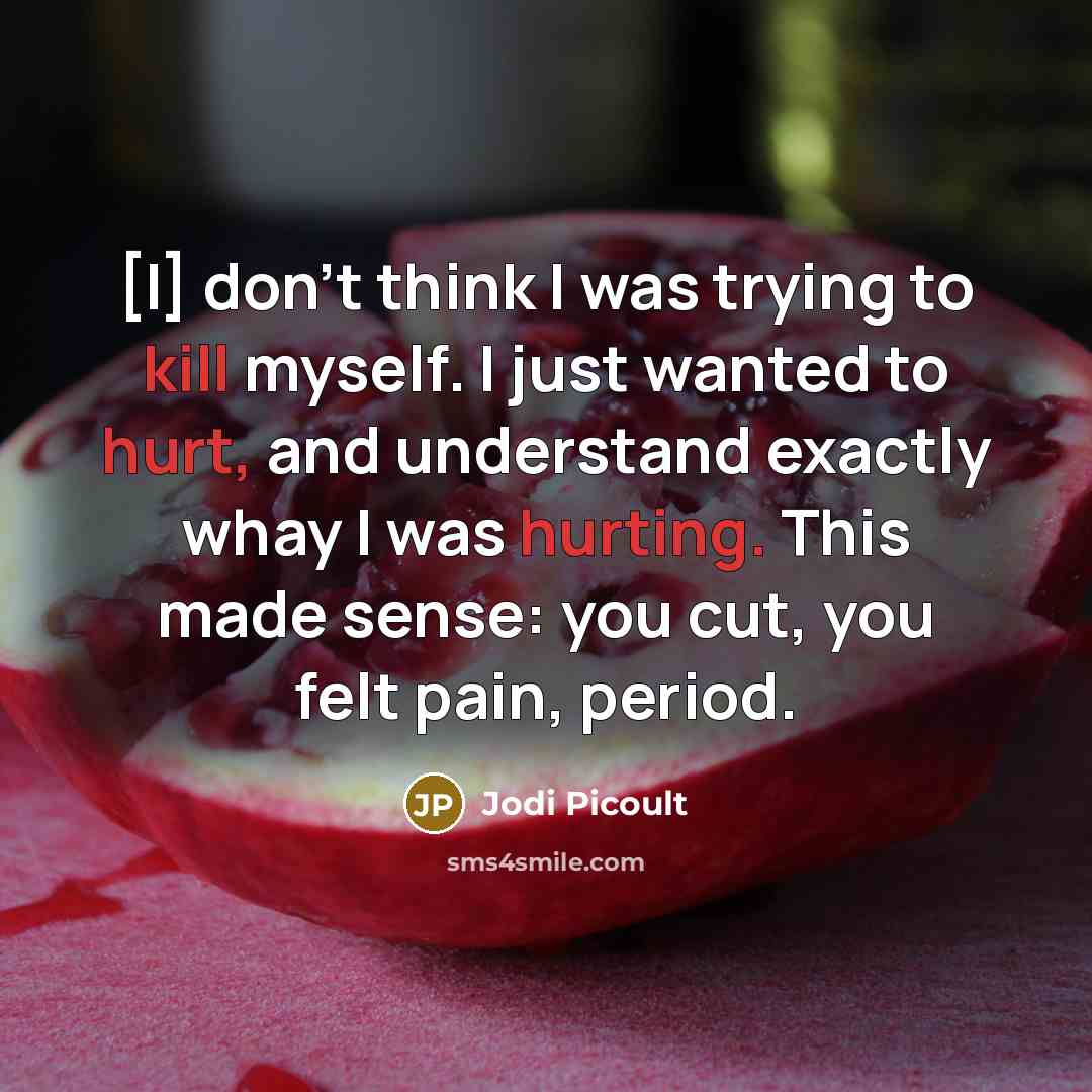 “[I] don't think I was trying to kill myself. I just wanted to hurt, and understand exactly whay I was hurting. This made sense: you cut, you felt pain, period.” quote by Jodi Picoult