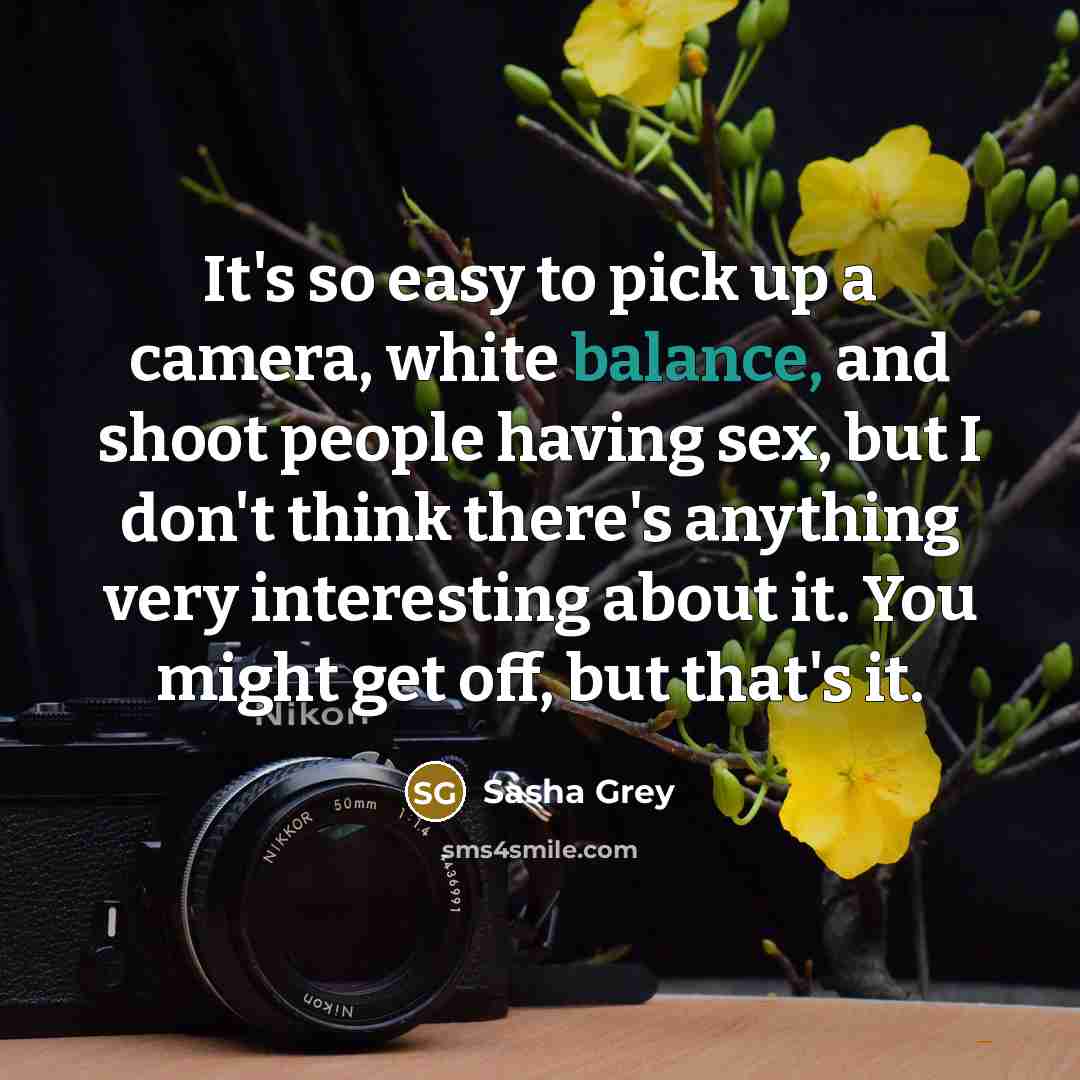 “It's so easy to pick up a camera, white balance, and shoot people having sex, but I don't think there's anything very interesting about it. You might get off, but that's it.” quote by Sasha Grey