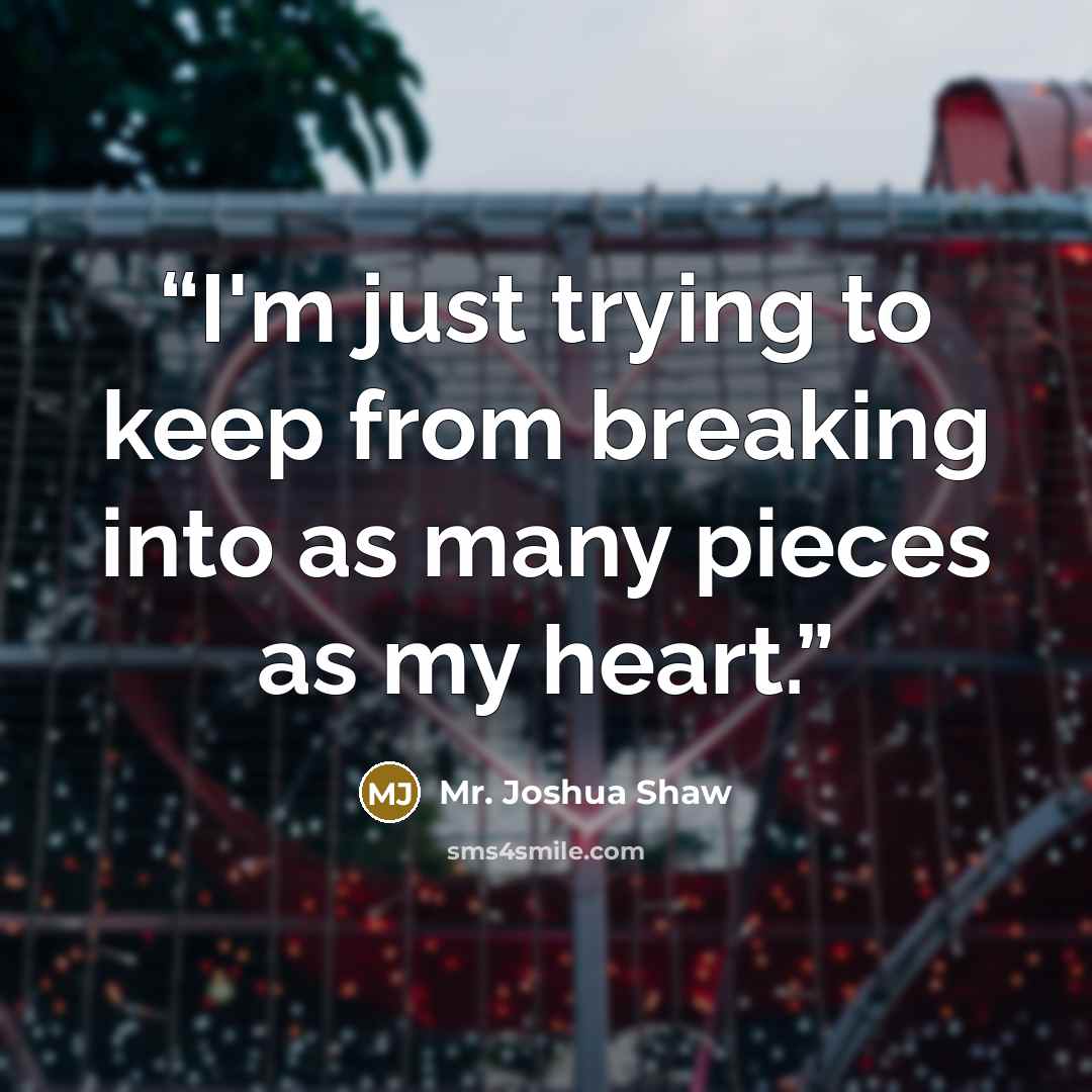 “I'm just trying to keep from breaking into as many pieces as my heart.” quote by Mr. Joshua Shaw