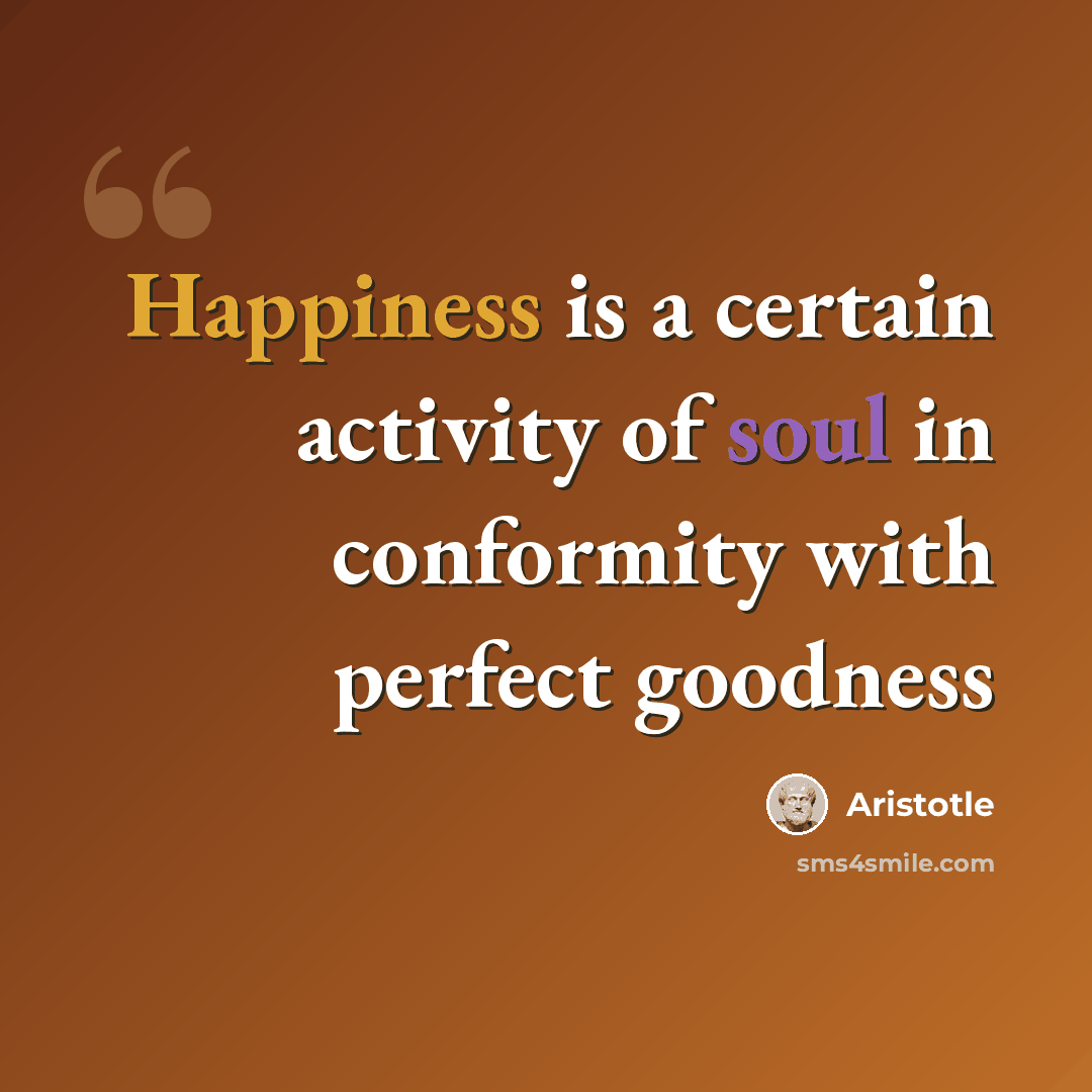“Happiness is a certain activity of soul in conformity with perfect goodness” quote by Aristotle
