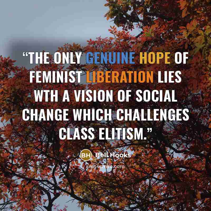 “The only genuine hope of feminist liberation lies wth a vision of social change which challenges class elitism.” quote by bell hooks