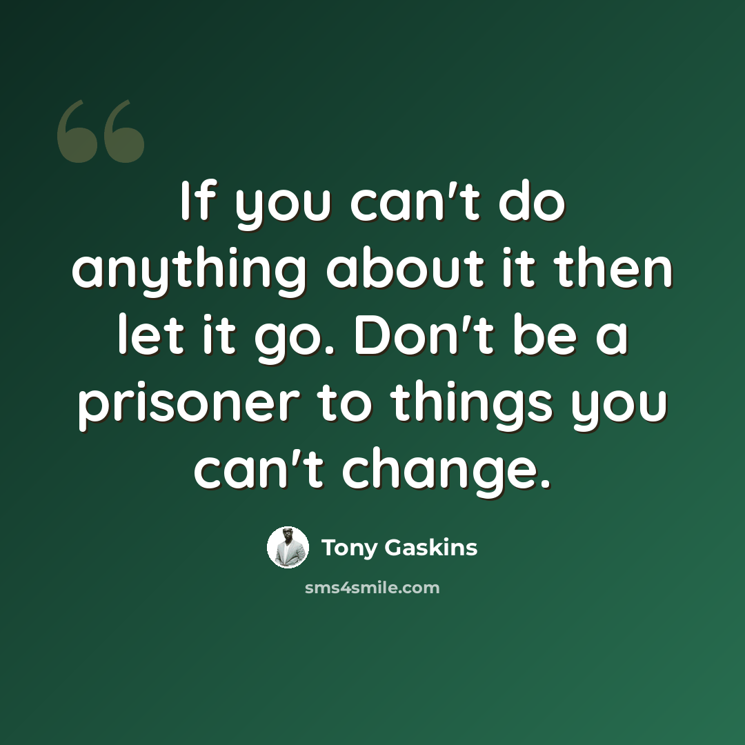 “If you can't do anything about it then let it go. Don't be a prisoner to things you can't change.” quote by Tony Gaskins