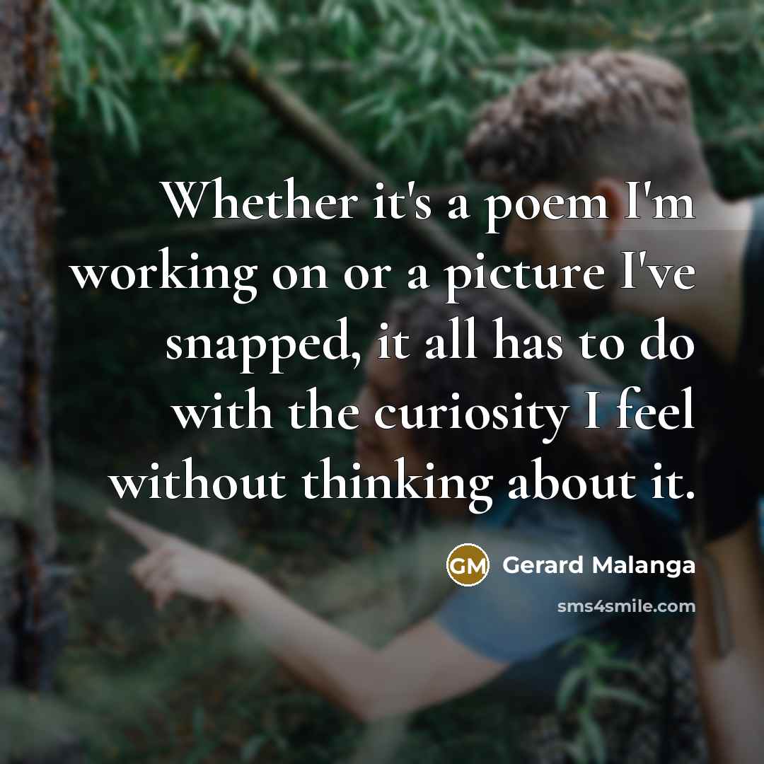“Whether it's a poem I'm working on or a picture I've snapped, it all has to do with the curiosity I feel without thinking about it.” quote by Gerard Malanga