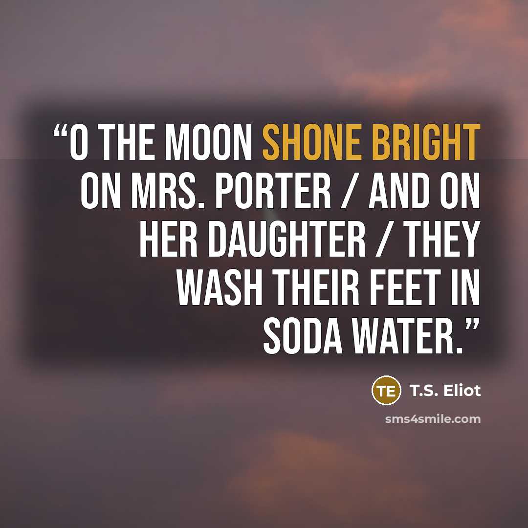 “O the moon shone bright on Mrs. Porter / And on her daughter / They wash their feet in soda water.” quote by T.S. Eliot