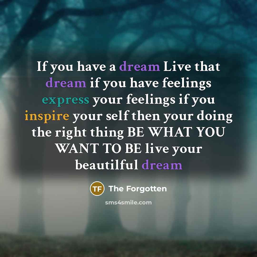 “If you have a dream Live that dream if you have feelings express your feelings if you inspire your self then your doing the right thing BE WHAT YOU WANT TO BE live your beautilful dream” quote by The Forgotten