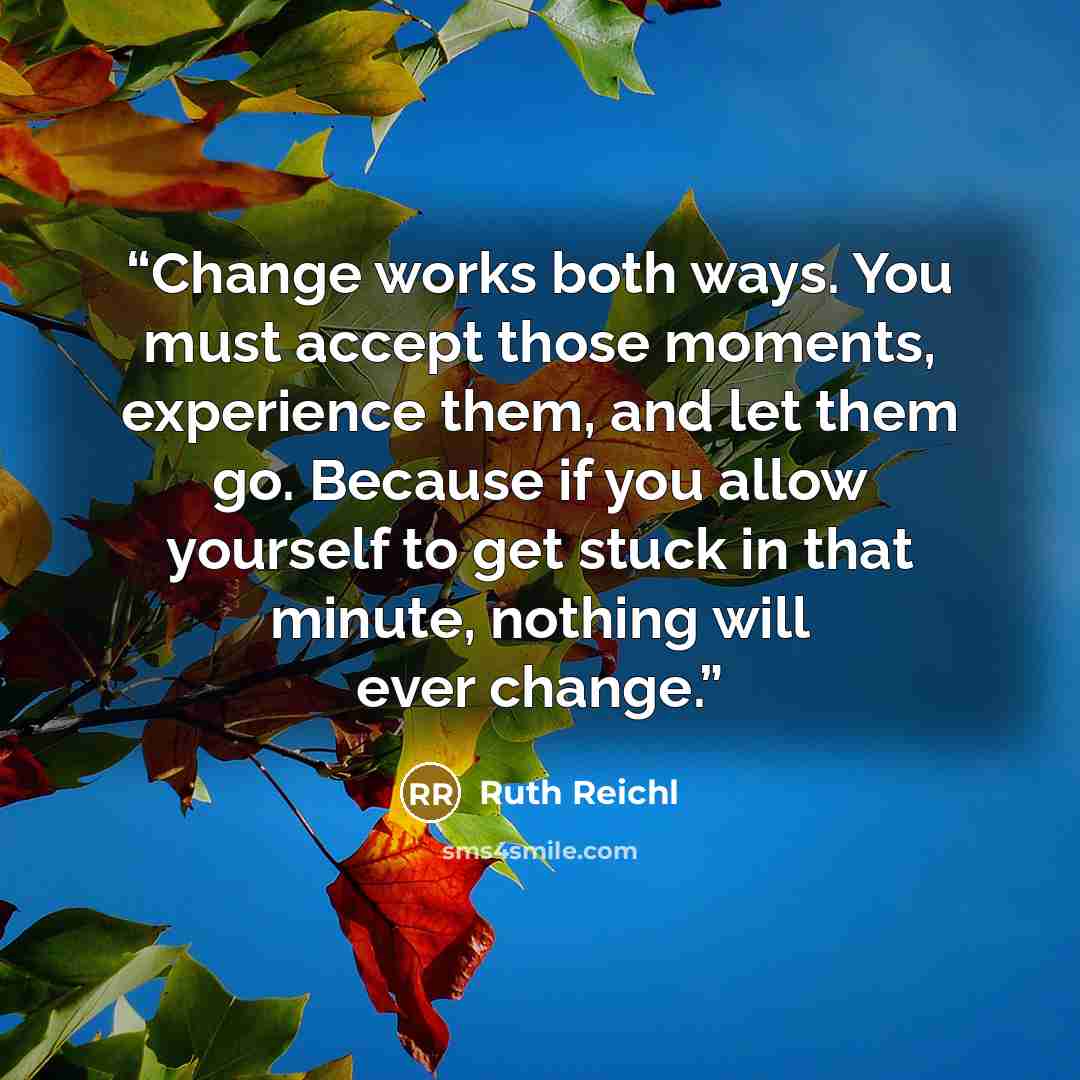 “Change works both ways. You must accept those moments, experience them, and let them go. Because if you allow yourself to get stuck in that minute, nothing will ever change.” quote by Ruth Reichl