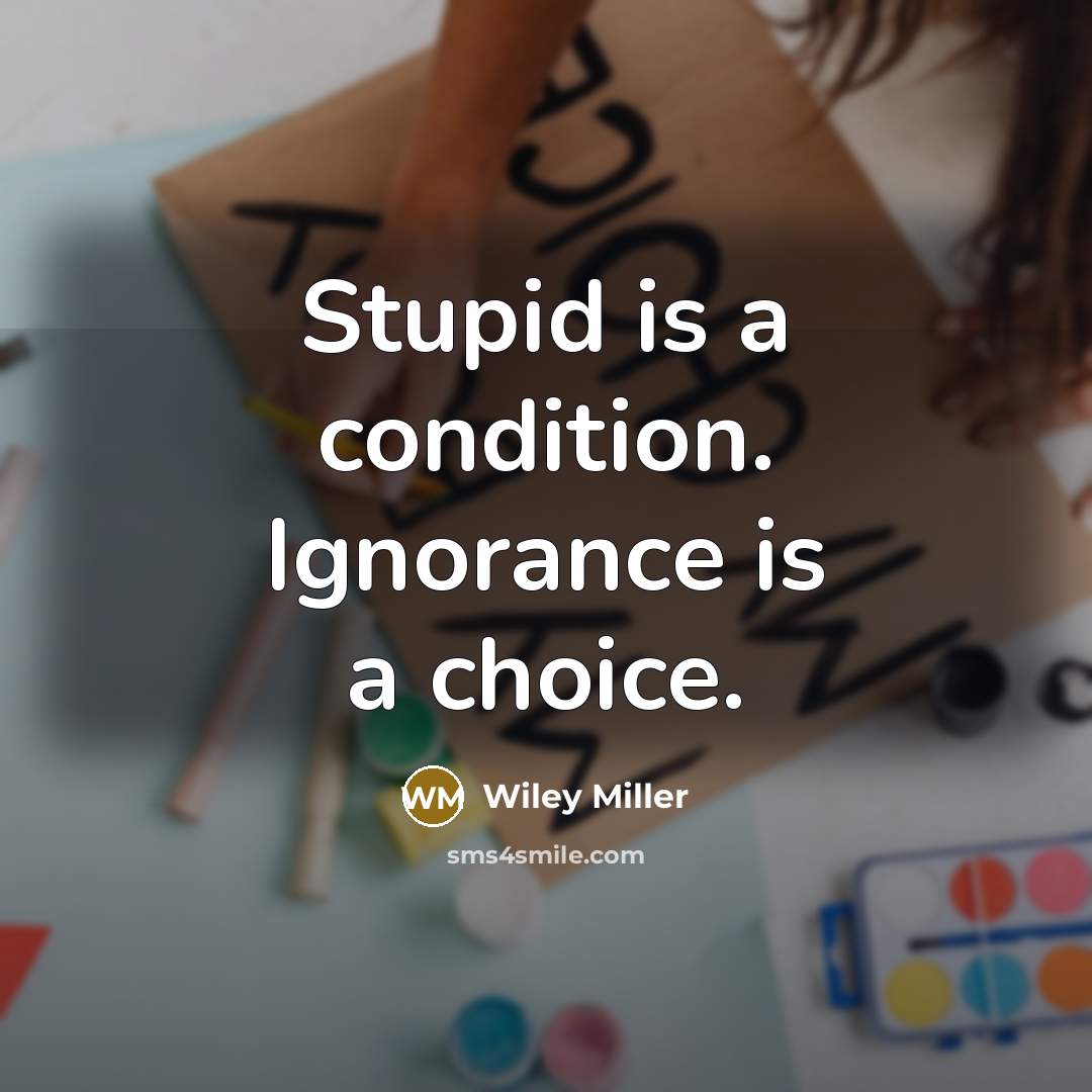 “Stupid is a condition. Ignorance is a choice.” quote by Wiley Miller