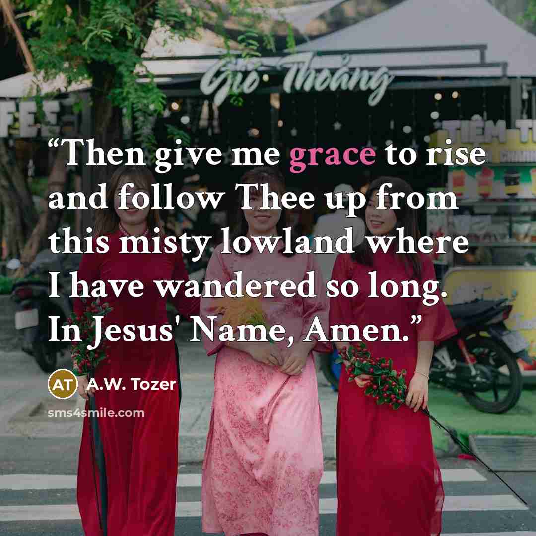 “Then give me grace to rise and follow Thee up from this misty lowland where I have wandered so long. In Jesus' Name, Amen.” quote by A.W. Tozer