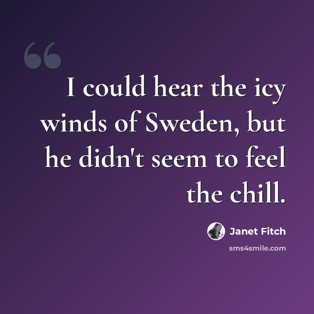 “I could hear the icy winds of Sweden, but he didn't seem to feel the chill.” quote by Janet Fitch