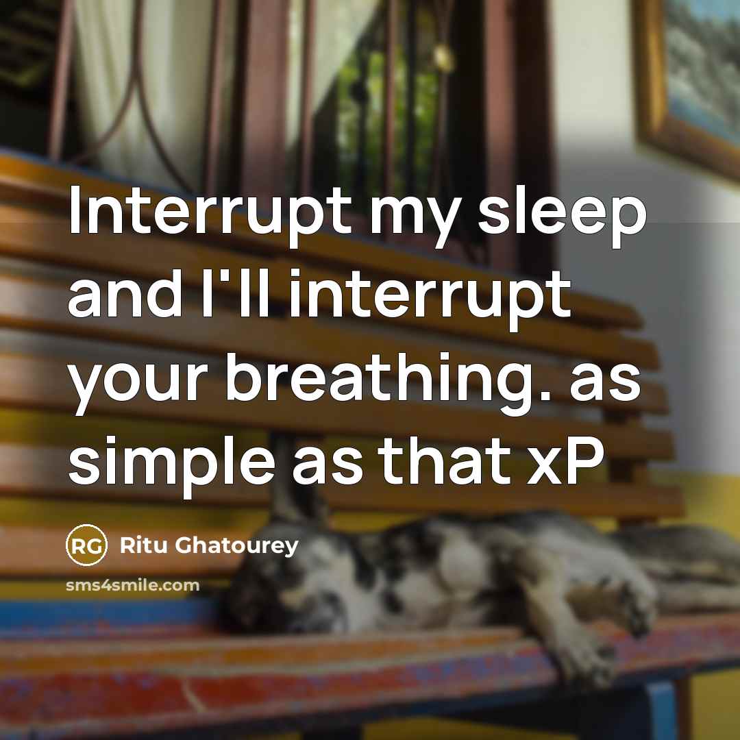 “Interrupt my sleep and I'll interrupt your breathing. as simple as that xP” quote by Ritu Ghatourey