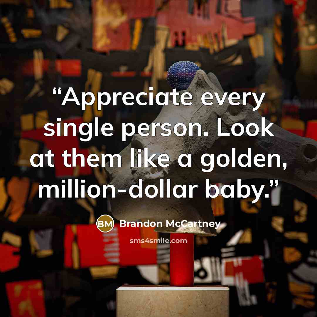 “Appreciate every single person. Look at them like a golden, million-dollar baby.” quote by Brandon McCartney