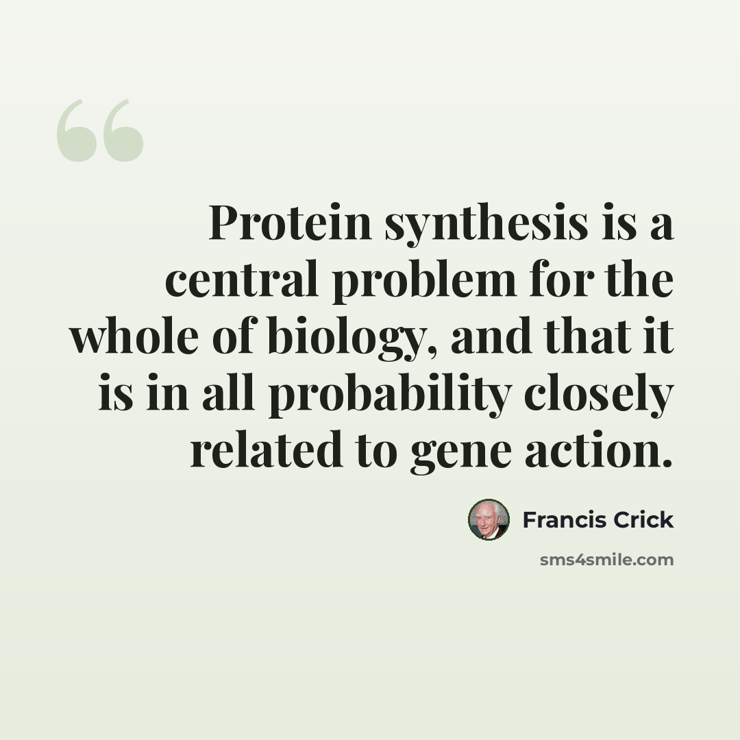 “Protein synthesis is a central problem for the whole of biology, and that it is in all probability closely related to gene action.” quote by Francis Crick