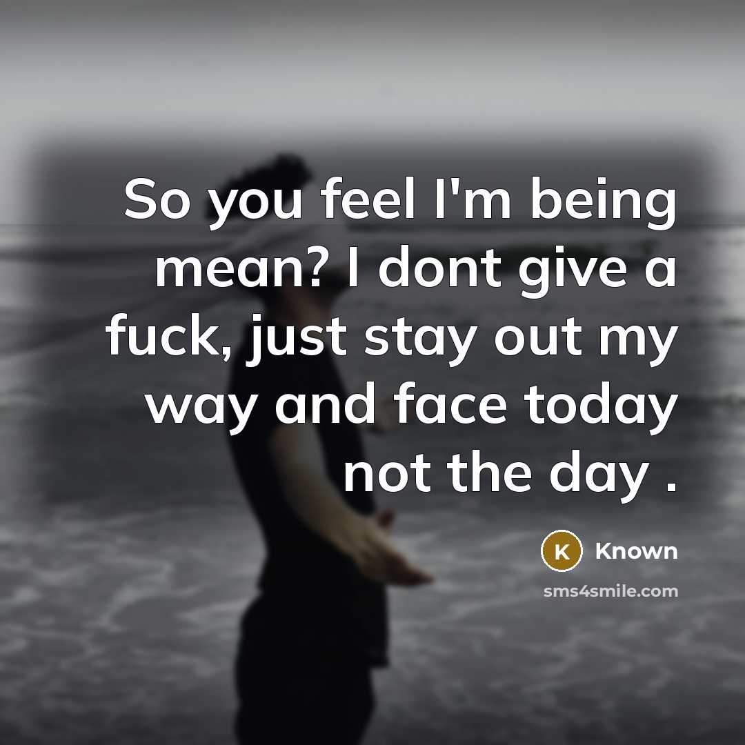 “So you feel I'm being mean? I dont give a fuck, just stay out my way and face today not the day .” quote by Known