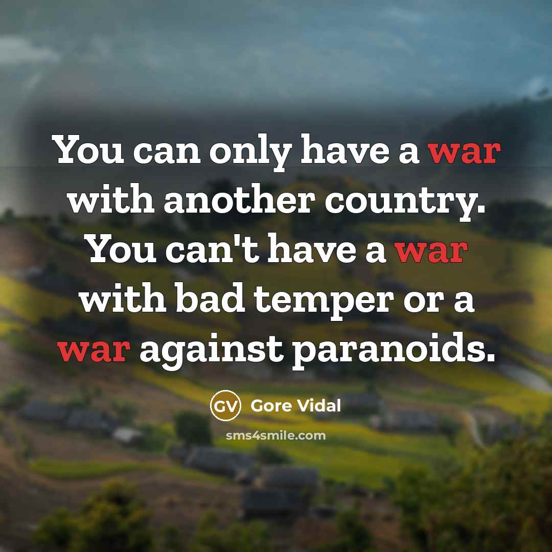 “You can only have a war with another country. You can't have a war with bad temper or a war against paranoids.” quote by Gore Vidal