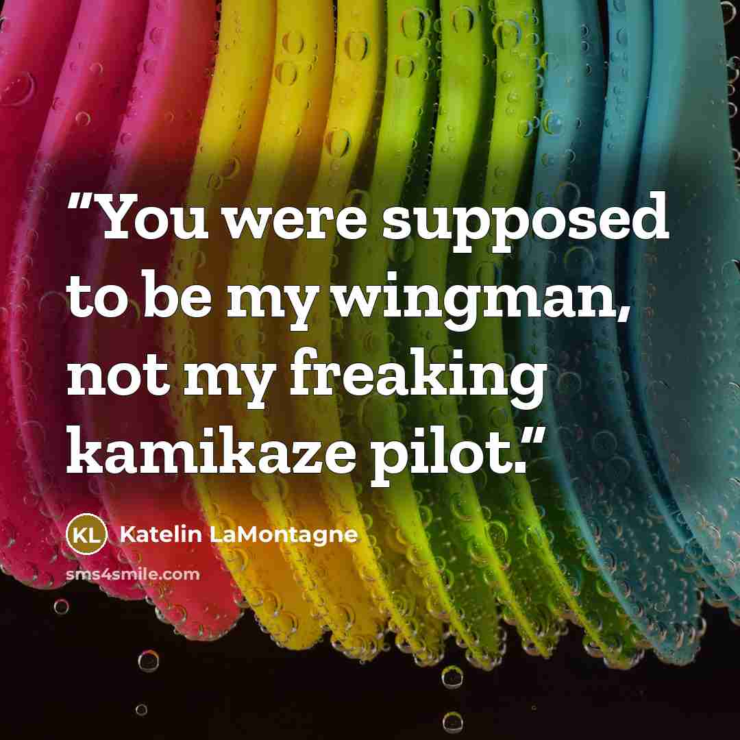 “You were supposed to be my wingman, not my freaking kamikaze pilot.” quote by Katelin LaMontagne