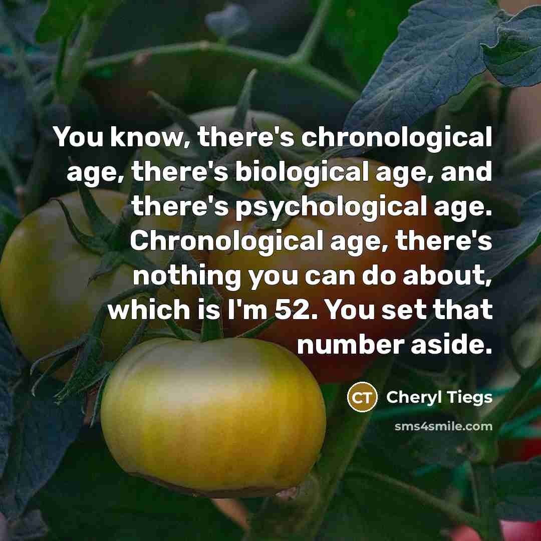“You know, there's chronological age, there's biological age, and there's psychological age. Chronological age, there's nothing you can do about, which is I'm 52. You set that number aside.” quote by Cheryl Tiegs