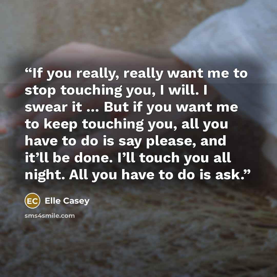 “If you really, really want me to stop touching you, I will. I swear it … But if you want me to keep touching you, all you have to do is say please, and it’ll be done. I’ll touch you all night. All you have to do is ask.” quote by Elle Casey