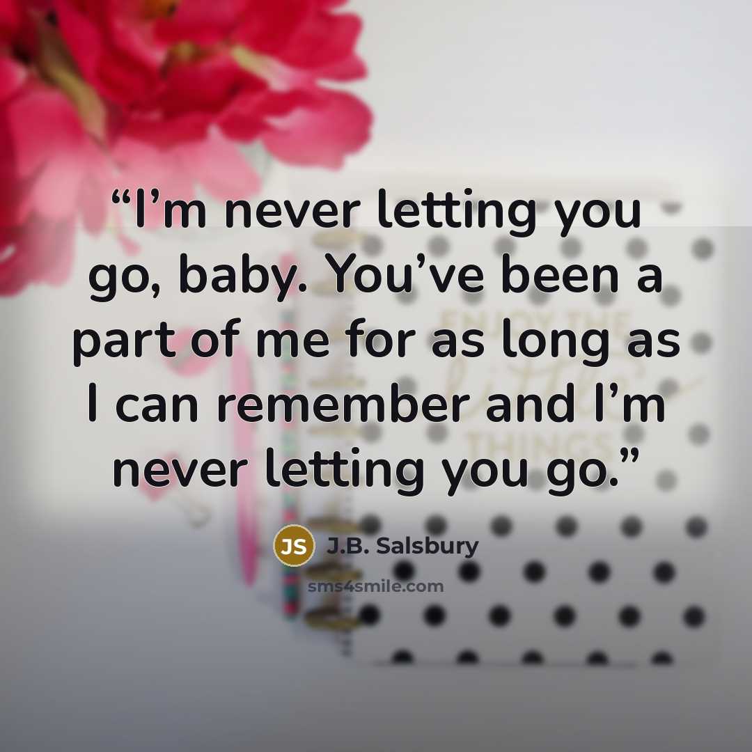 “I’m never letting you go, baby. You’ve been a part of me for as long as I can remember and I’m never letting you go.” quote by J.B. Salsbury