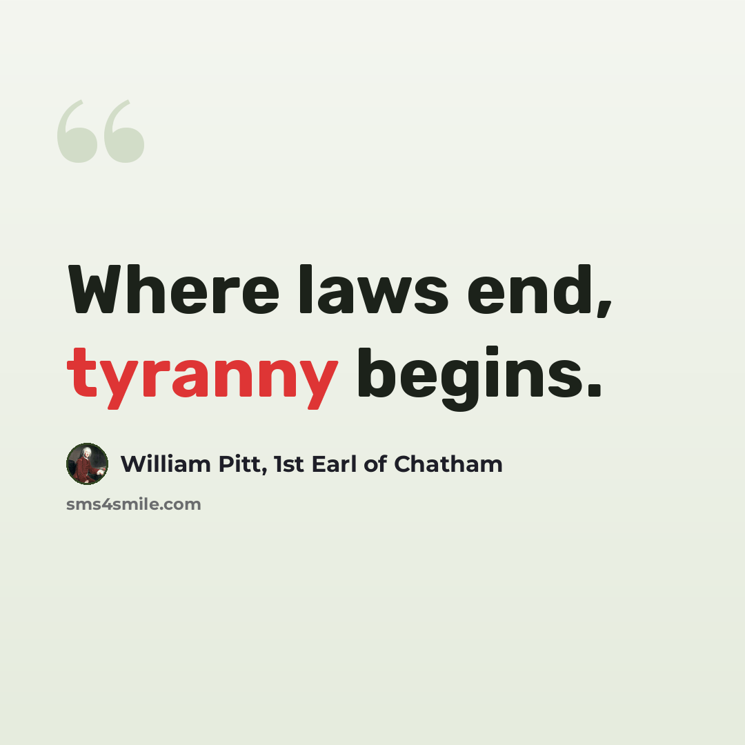 “Where laws end, tyranny begins.” quote by William Pitt, 1st Earl of Chatham
