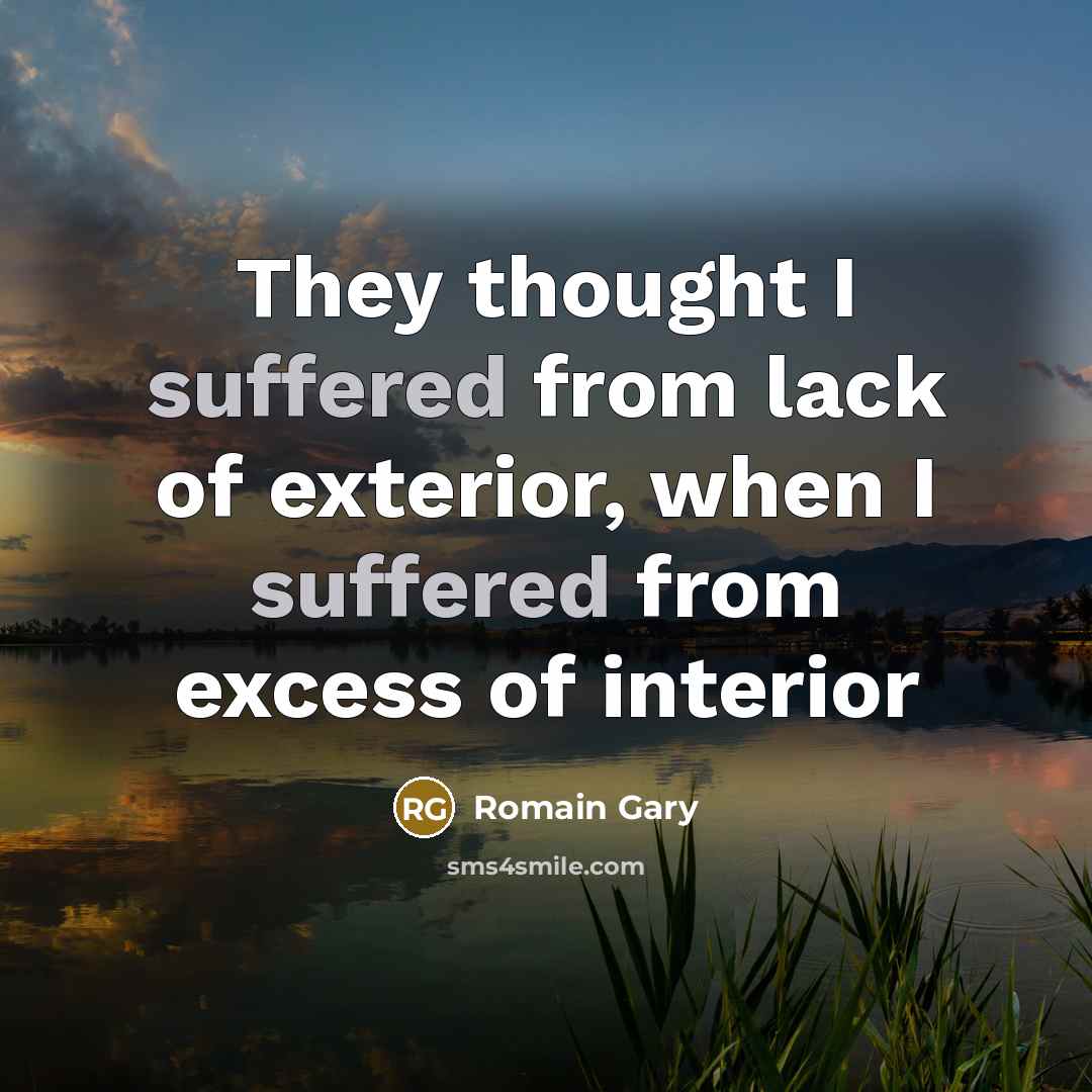 “They thought I suffered from lack of exterior, when I suffered from excess of interior” quote by Romain Gary
