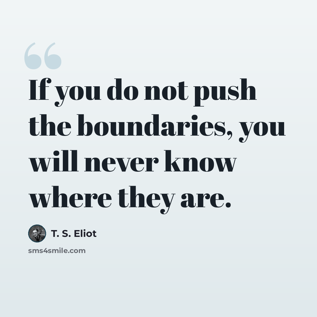 “If you do not push the boundaries, you will never know where they are.” quote by T. S. Eliot