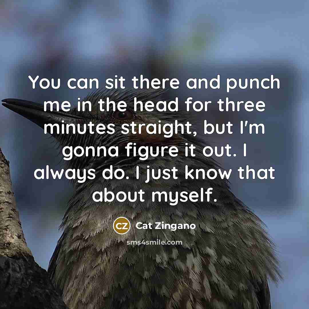 “You can sit there and punch me in the head for three minutes straight, but I'm gonna figure it out. I always do. I just know that about myself.” quote by Cat Zingano