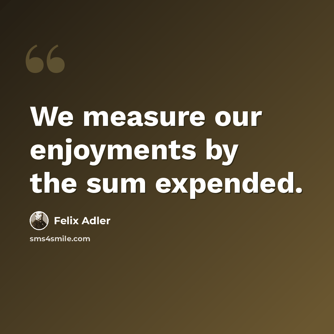 “We measure our enjoyments by the sum expended.” quote by Felix Adler